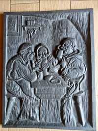 Stary żeliwny relief płaskorzeźba odlew 3 mnichów