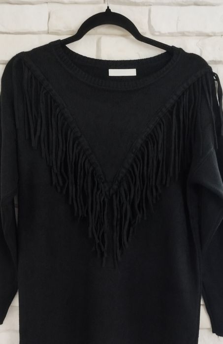 Włoska dzianinowa sukienka jak Kaszmir plus size XXL 44 46 frędzle