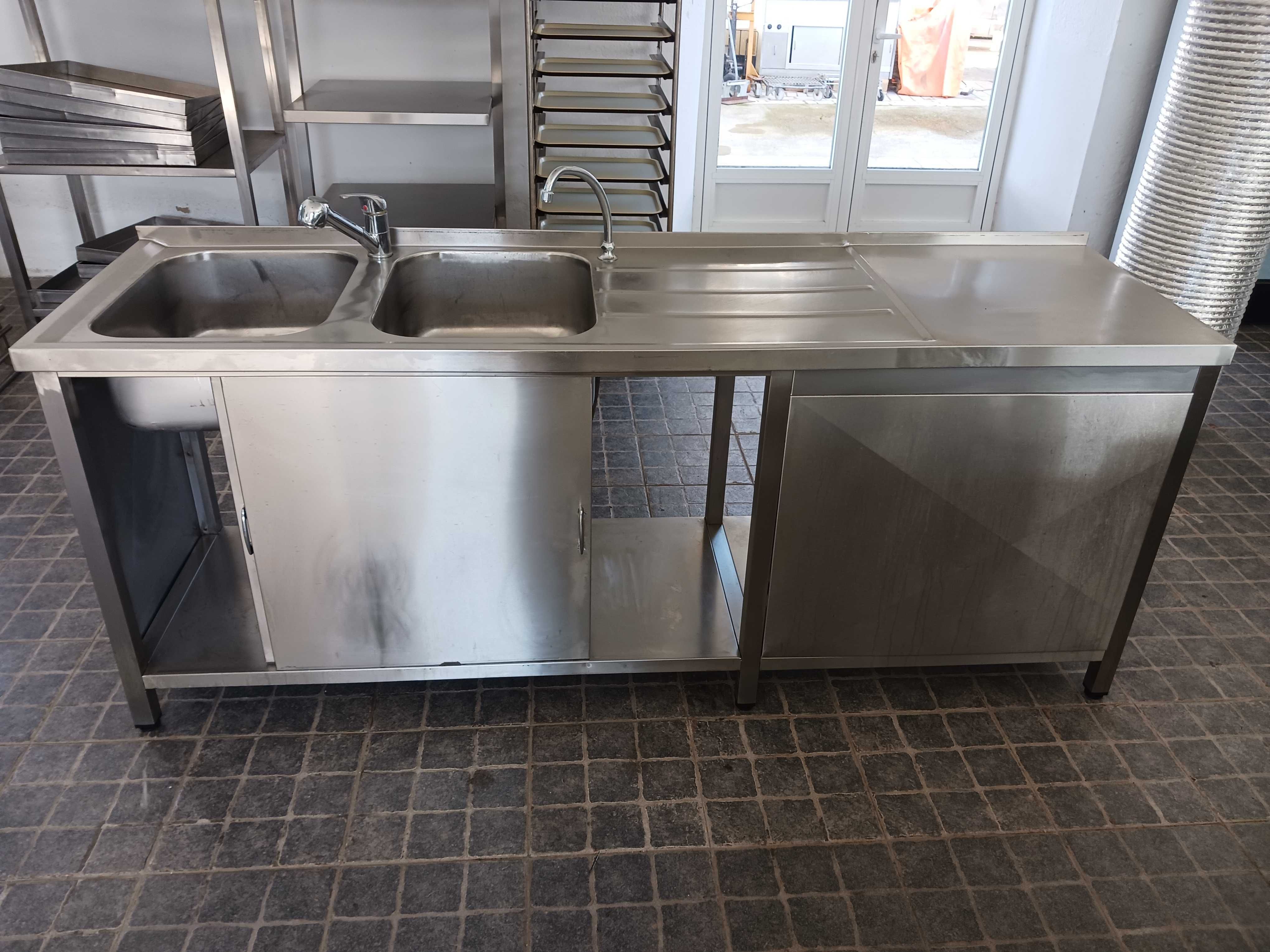 ACM1507 - Bancada de Lavagem em Inox de 2,1m com 2 cubas - Usado