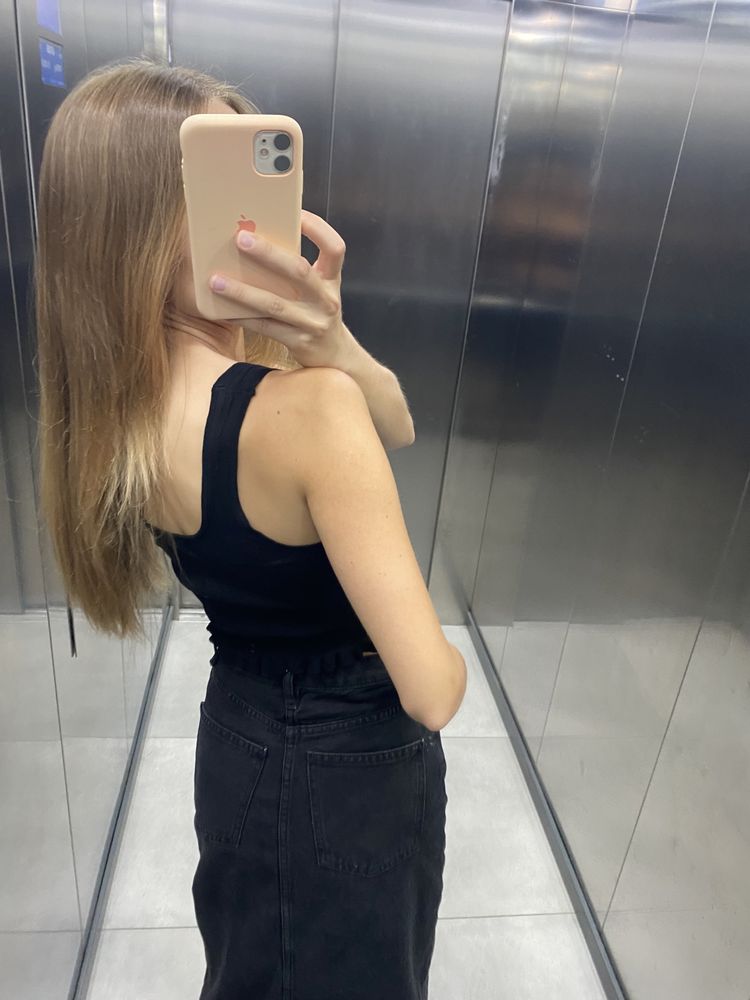 Top Mango XXS/XS dzianinowy czarny krótki crop prążek bluzka