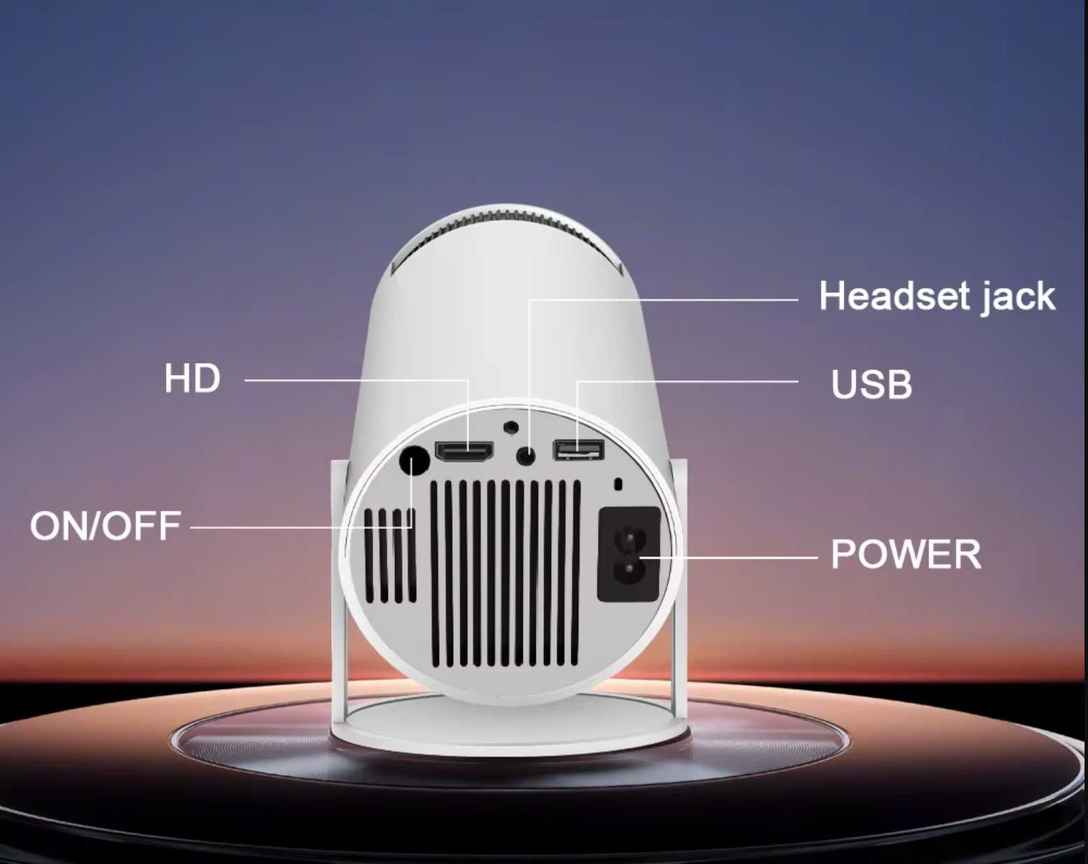 PROJEKTOR RZUTNIK Android TV WiFi UHD 4K Przenośny Smart Głośnik