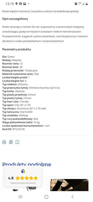 Rower Dziecięcy 20 Cali Travers dziewczęcy Rowerek