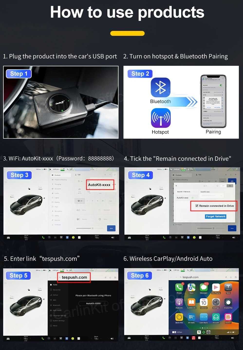 CarlinKit T2C for Tesla  - беспроводной адаптер CarPlay / Android Auto