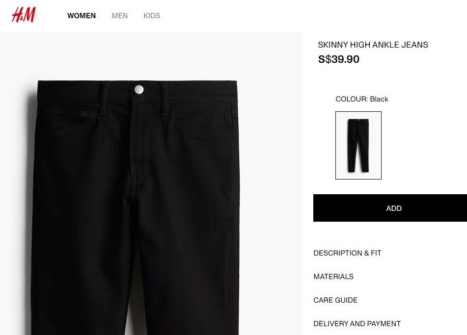 Класичні чорні джинси-скіни H&M (розмір 34)