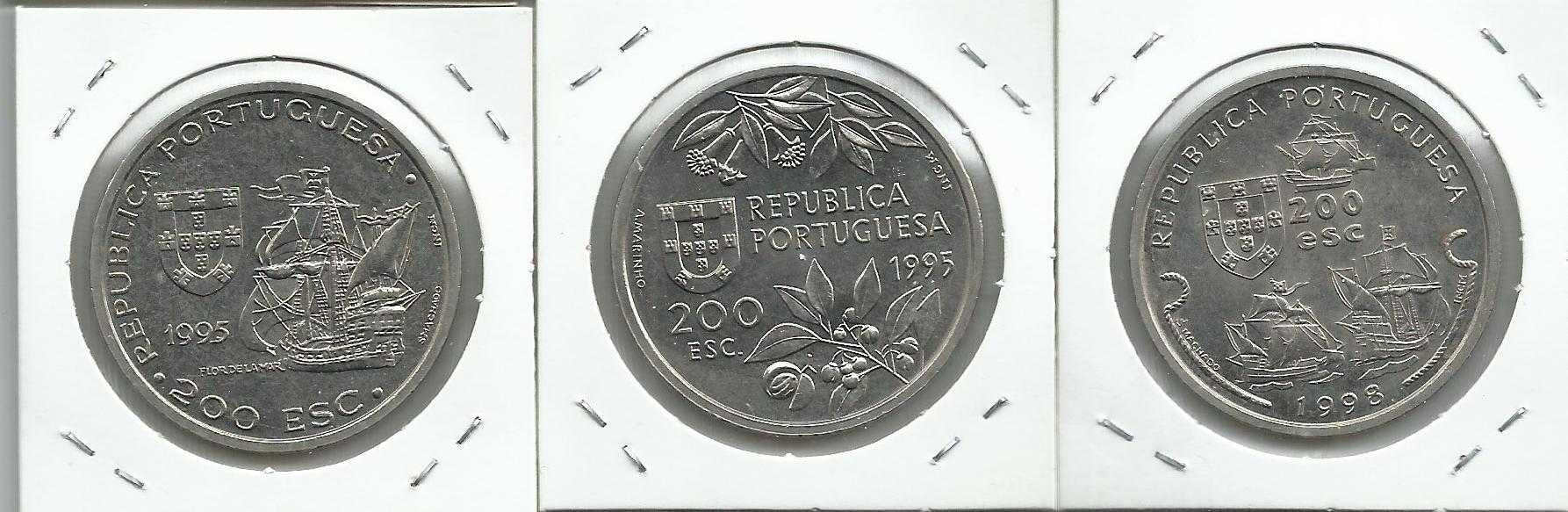 9 moedas portuguesas comemorativas de 200$00 em Cupro-Níquel