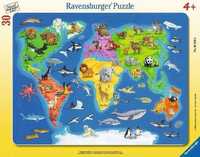 Puzzle 30 Mapa Świata Zwierząt, Ravensburger