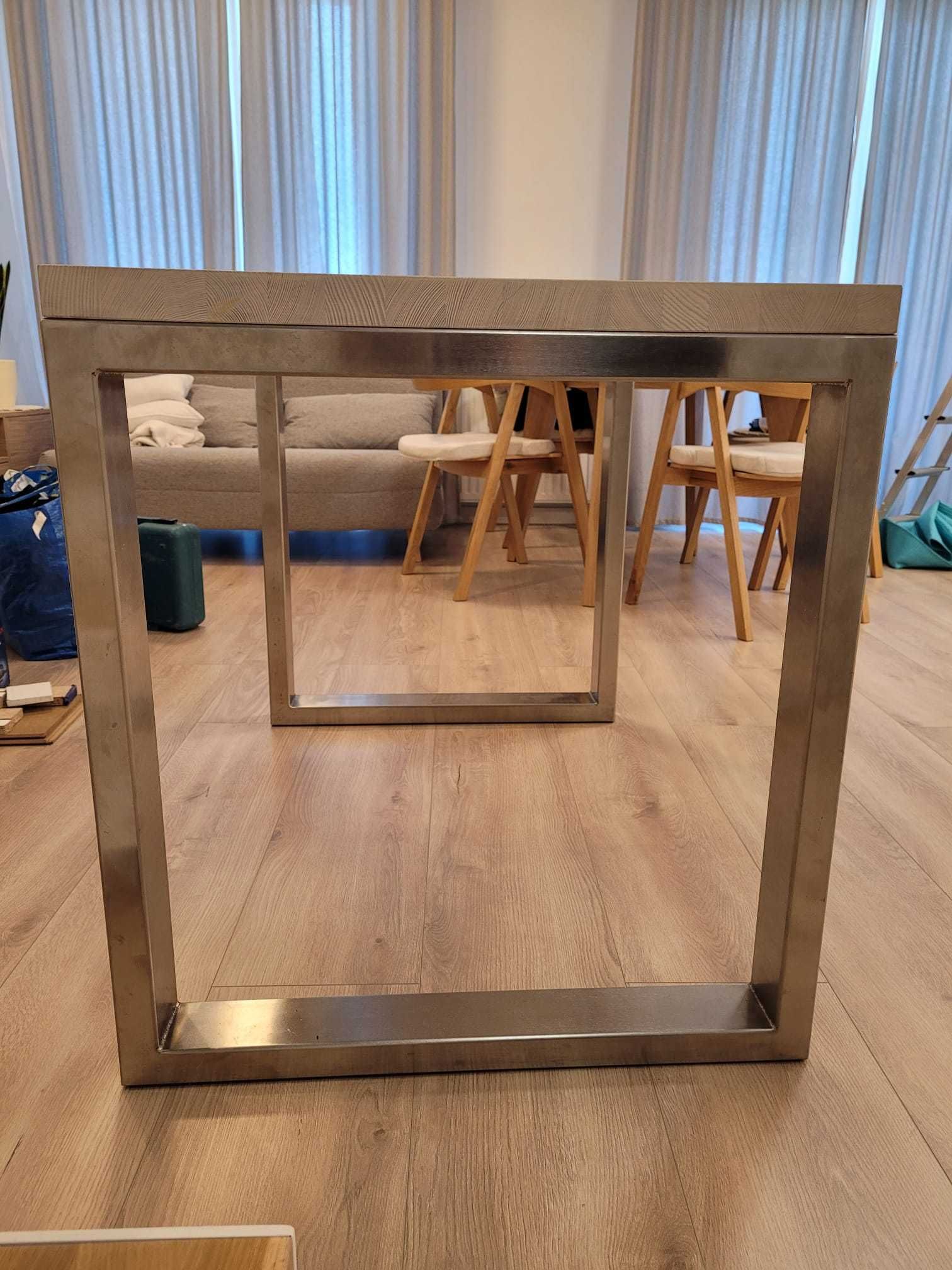 Stół / biurko z drewna i stali nierdzewnej – nowoczesny design, loft