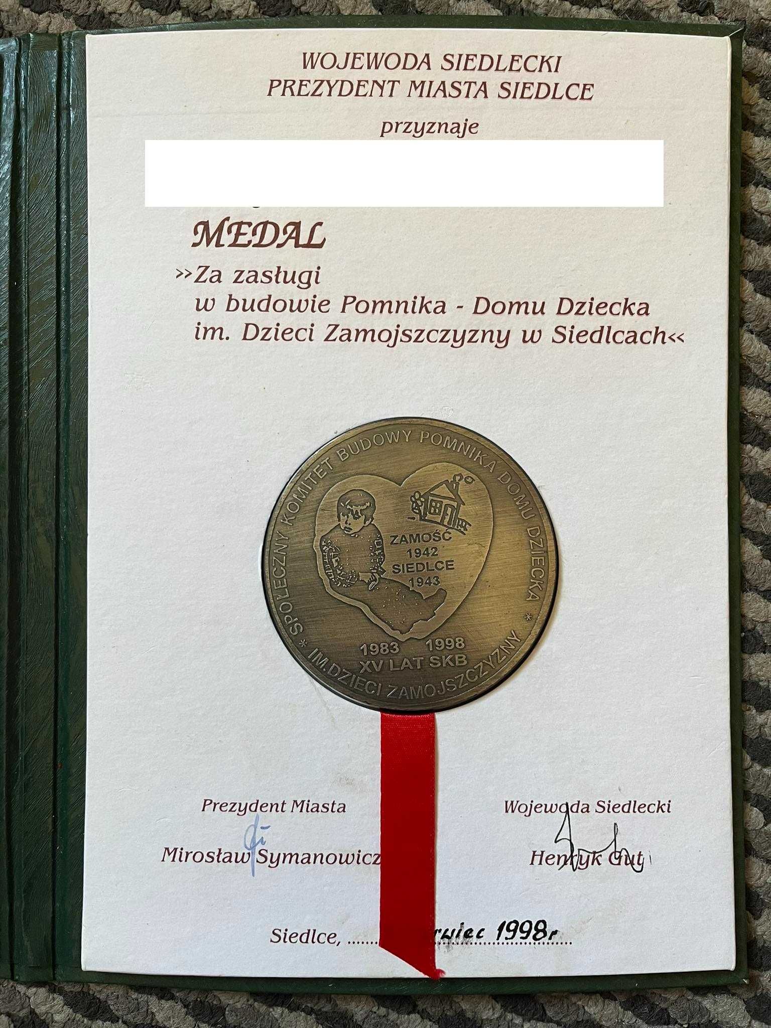 Medal Za zasługi w budowie Pomnika Domu Dziecka w Siedlcach