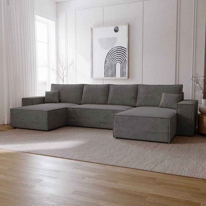 Duży narożnik z funkcją spania i pojemnikiem tkanina sztruks Bergamo U