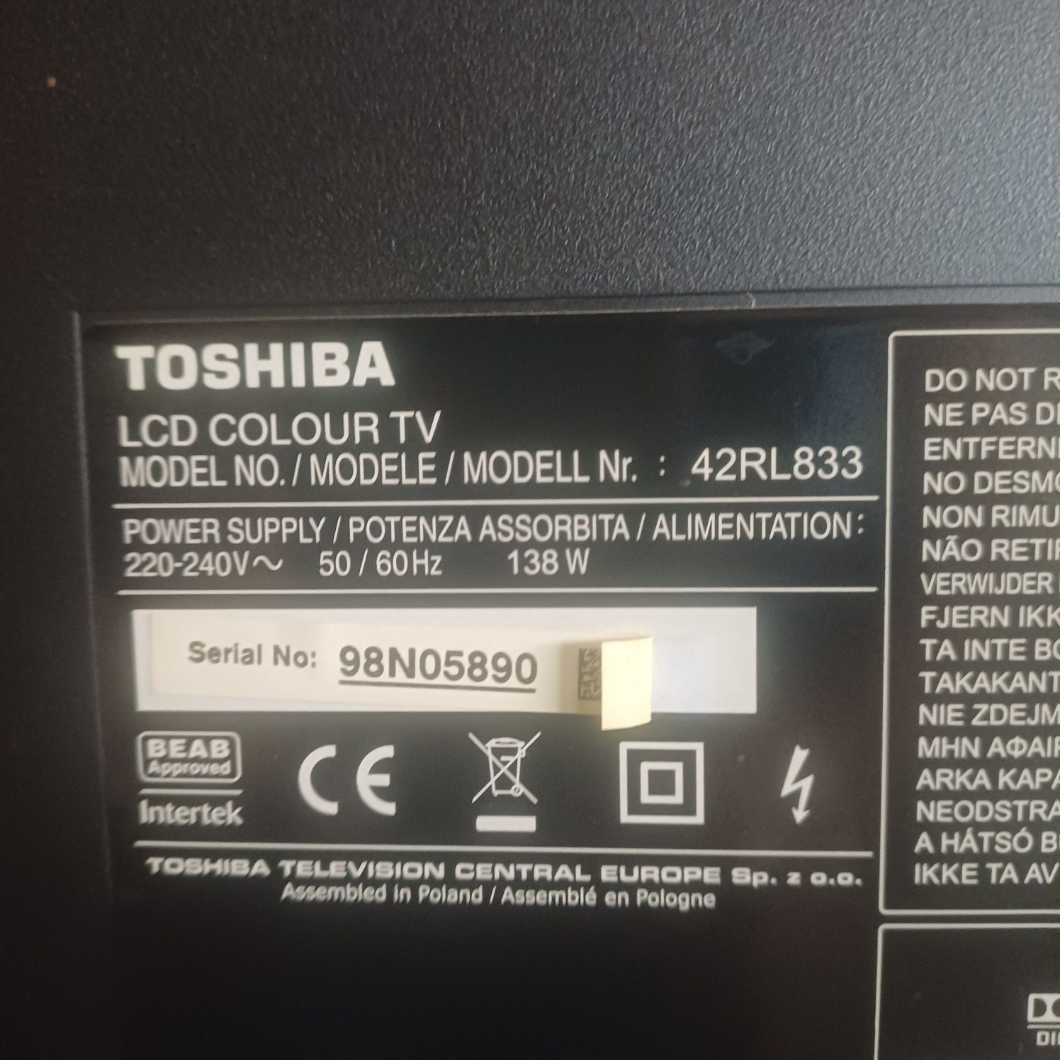 Телевізор Toshiba 42 діагональ