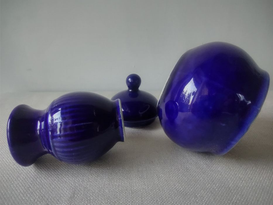 Ceramika Bolesławiec Wolanin cukiernica wazonik kobalt kolekcja PRL