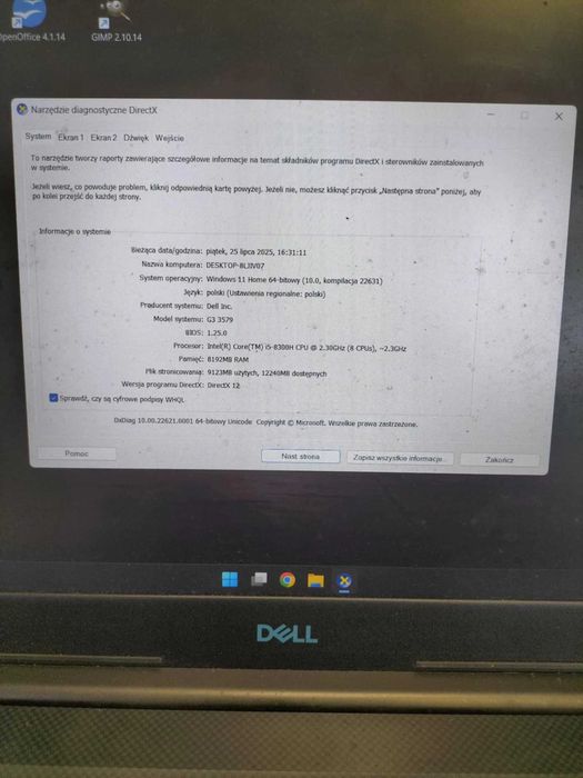 Laptop Dell G3 15  I5-8GEN GTX 1050 8/256GB WIN 11