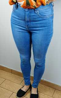 Spodnie jeansy rurki dopasowane wysoki stan niebieskie