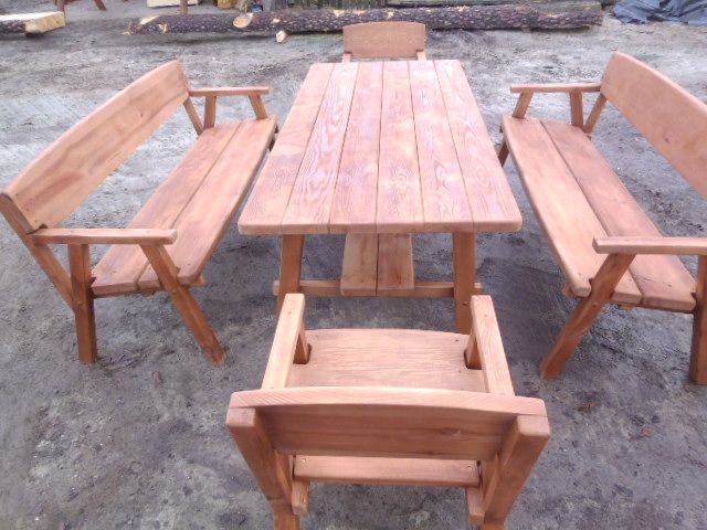 Komplet ogrodowy drewniany stół ławka krzesło