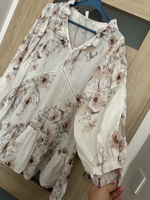 Piękna boho sukienka / tunika H&M 44 / 2XL  biały beżowy pudrowy róż