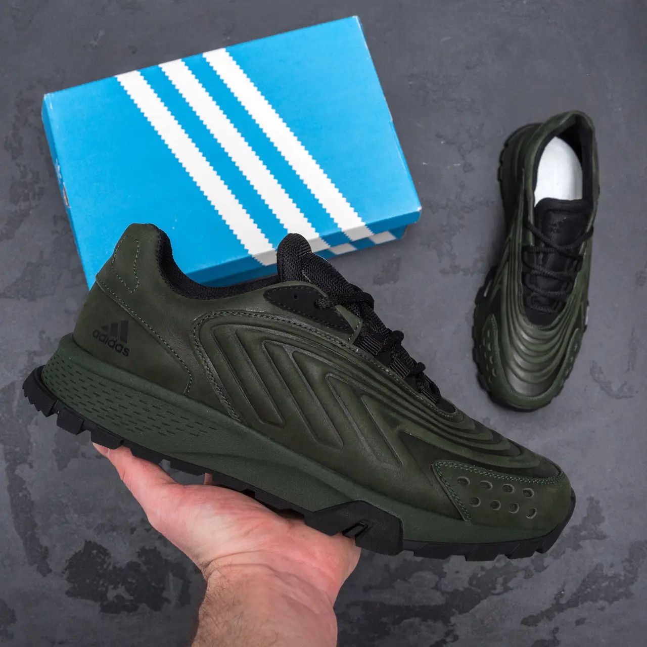 Зеленые мужские кроссовки Adidas весна-осень кожаные адидас