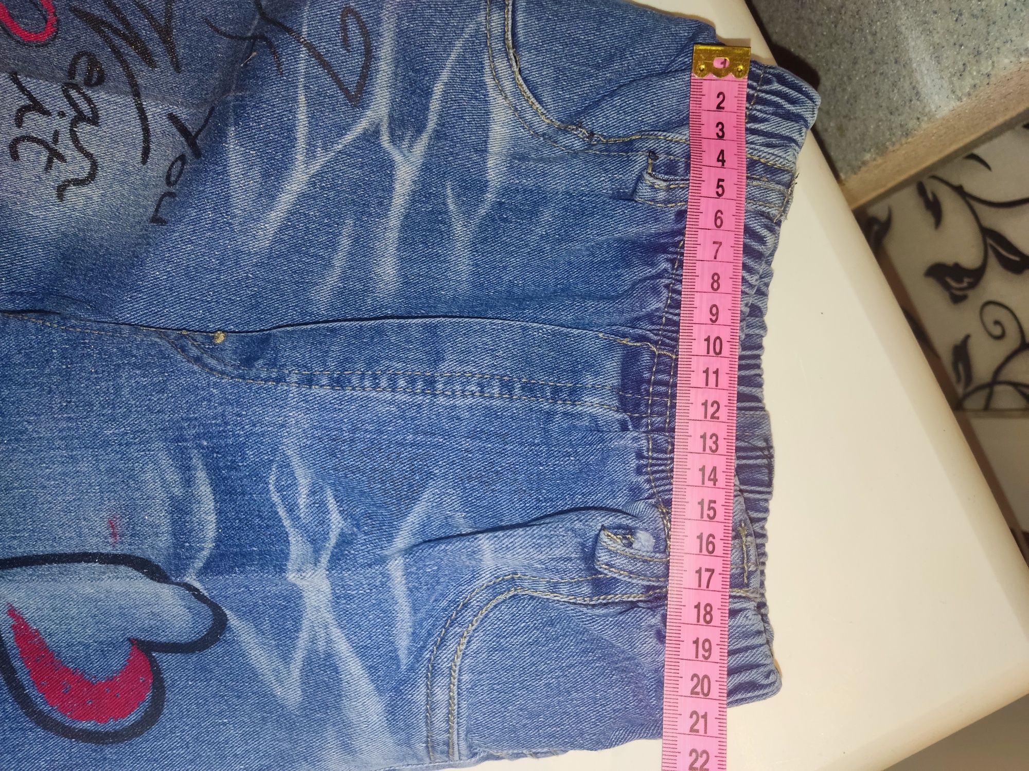 Набор детские джинсы на резинке 2 шт с принтом и сердечками синие