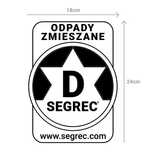 Naklejka SEGREC D - ODPADY ZMIESZANE 24x18cm na kosze do segregacji
