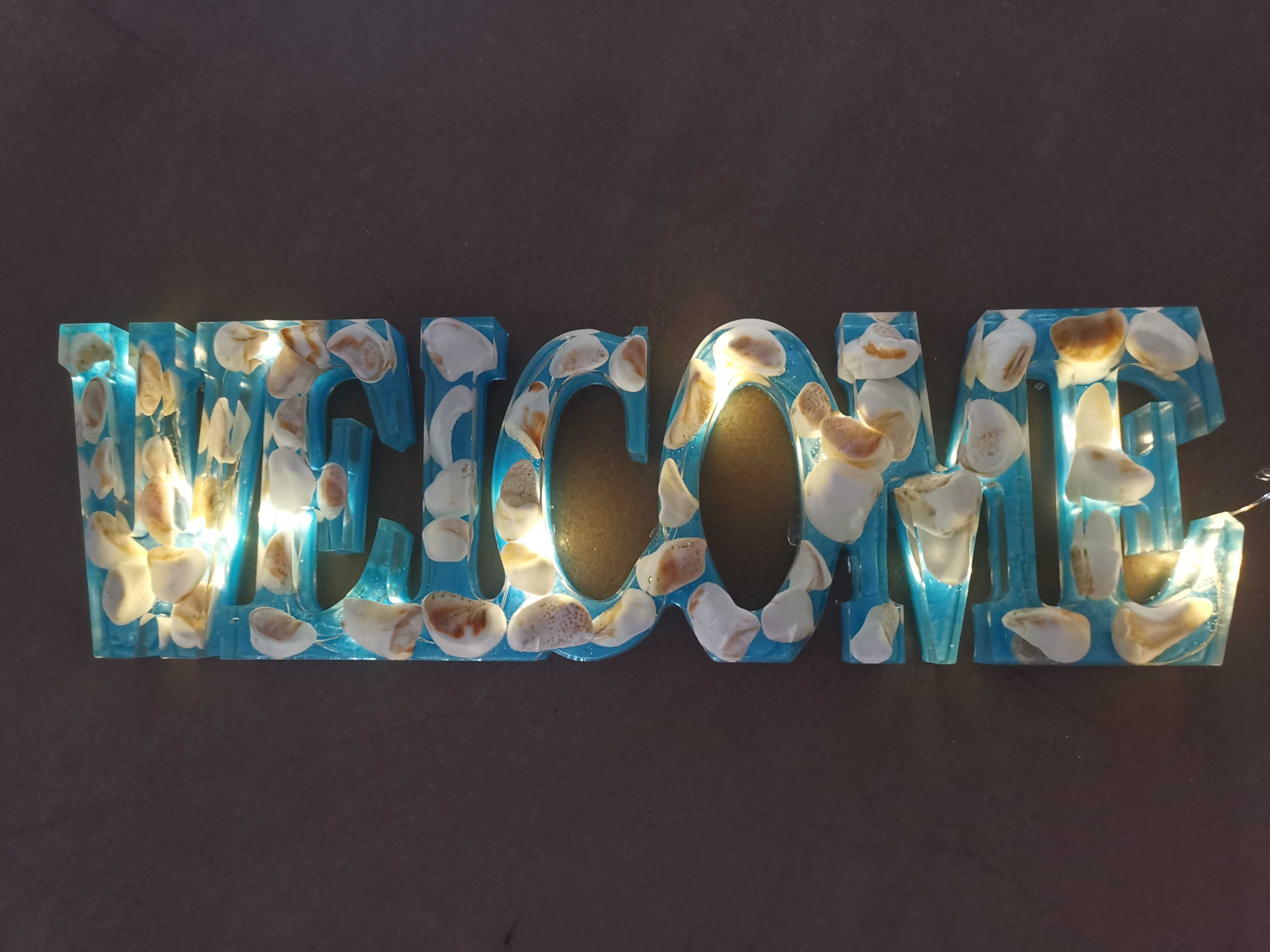 Napis szyld baner WELCOME podświetlany + kafelki