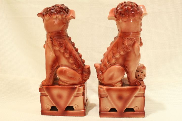 Par de Cães Foo 22 cm Monocromos Cerâmica Chinesa XX