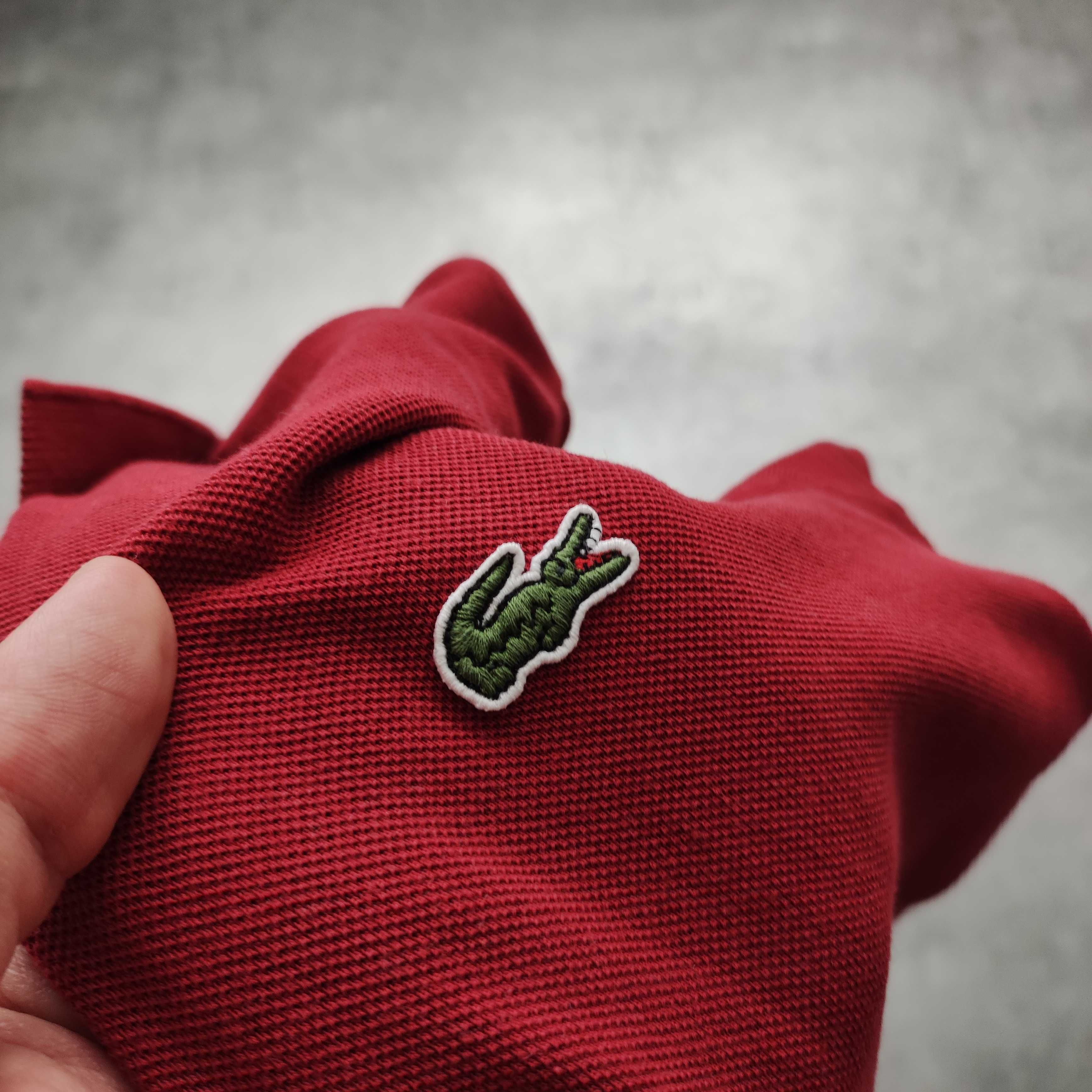 MĘSKA Koszulka Bawełna Elegancka Haft Logo Bordowa Lacoste France