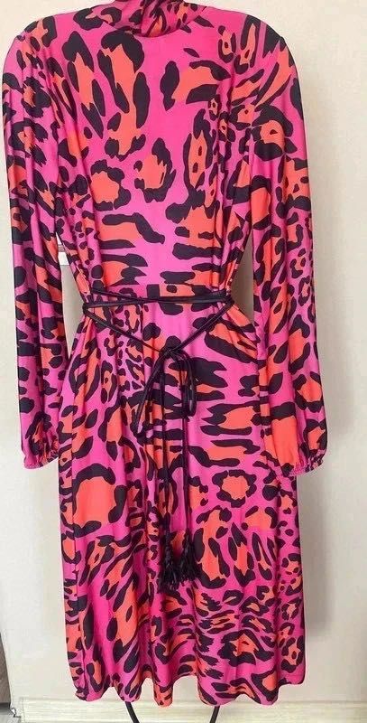 Nowa różowa sukienka MIDI xxs/xs 32/34 neonowa w panterkę dostępna s/m
