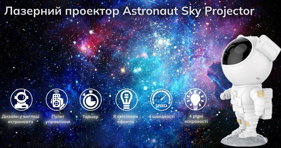 Нічник-проектор зоряного неба Astronaut, Космонавт, 8 кольорів, пульт