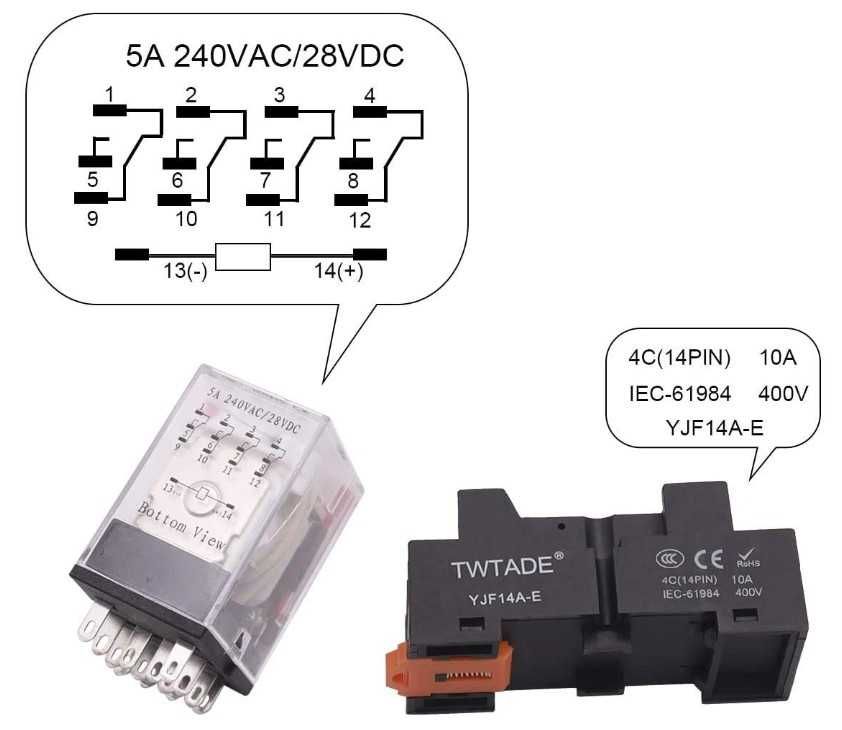 Elektromagnetyczny przekaźnik mocy TWTADE AC 24V 4NO, 4NC