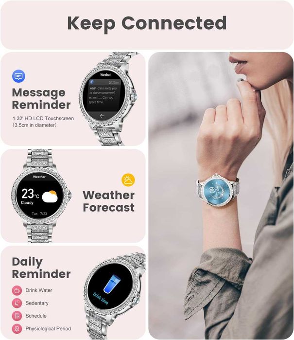 Smartwatch damski zegarek na rękę ze SpO2 cyklem menstruacyjnym, snu