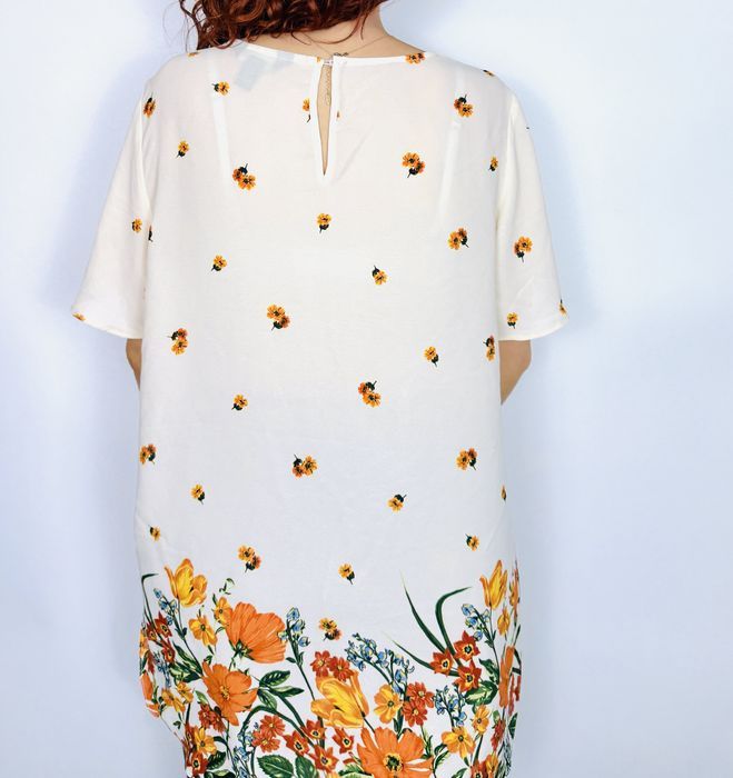 Beżowa bluzka w pomarańczowe kwiaty XL 42 New Look