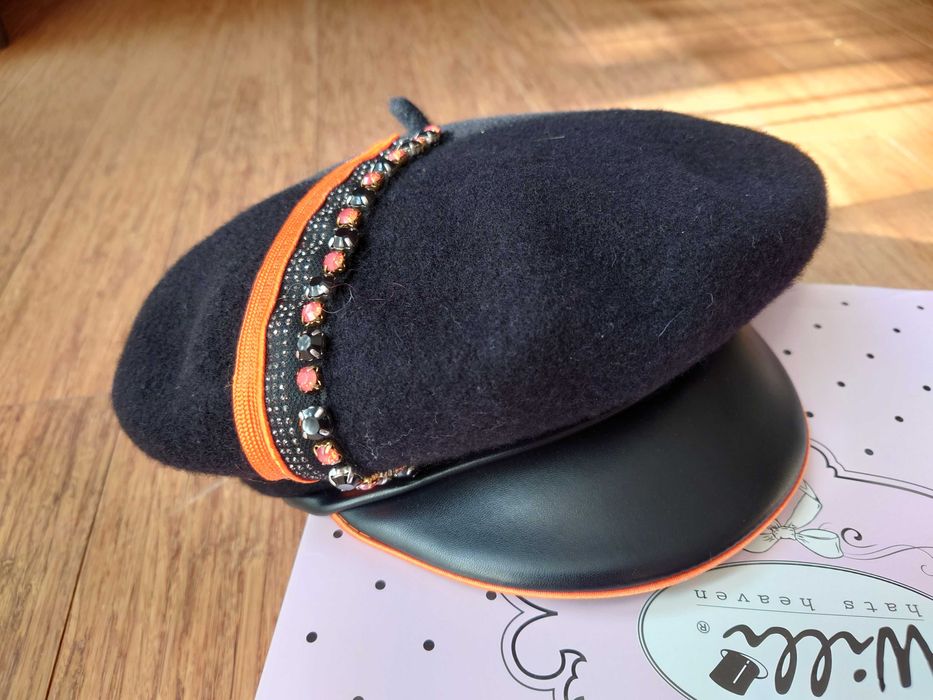 Willi beret damski z daszkiem, kaszkiet, wełna, nowy