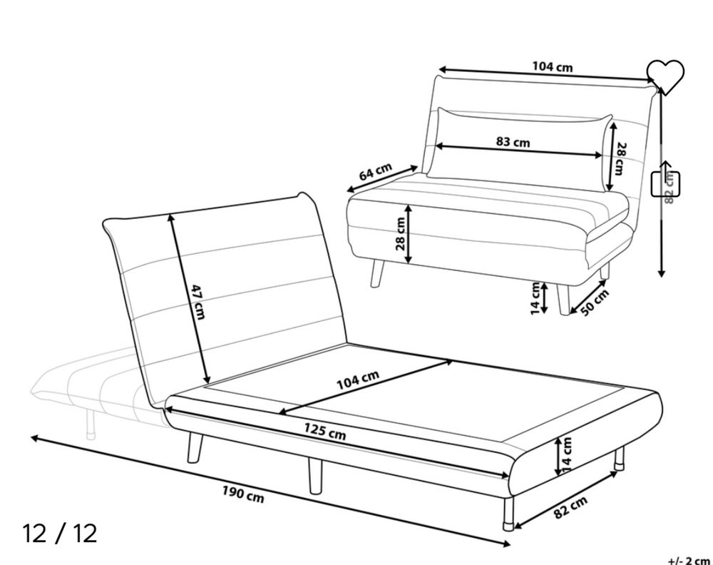 Mała nowoczesna rozkładana sofa/fotel - jasnoszara, stan bardzo dobry!