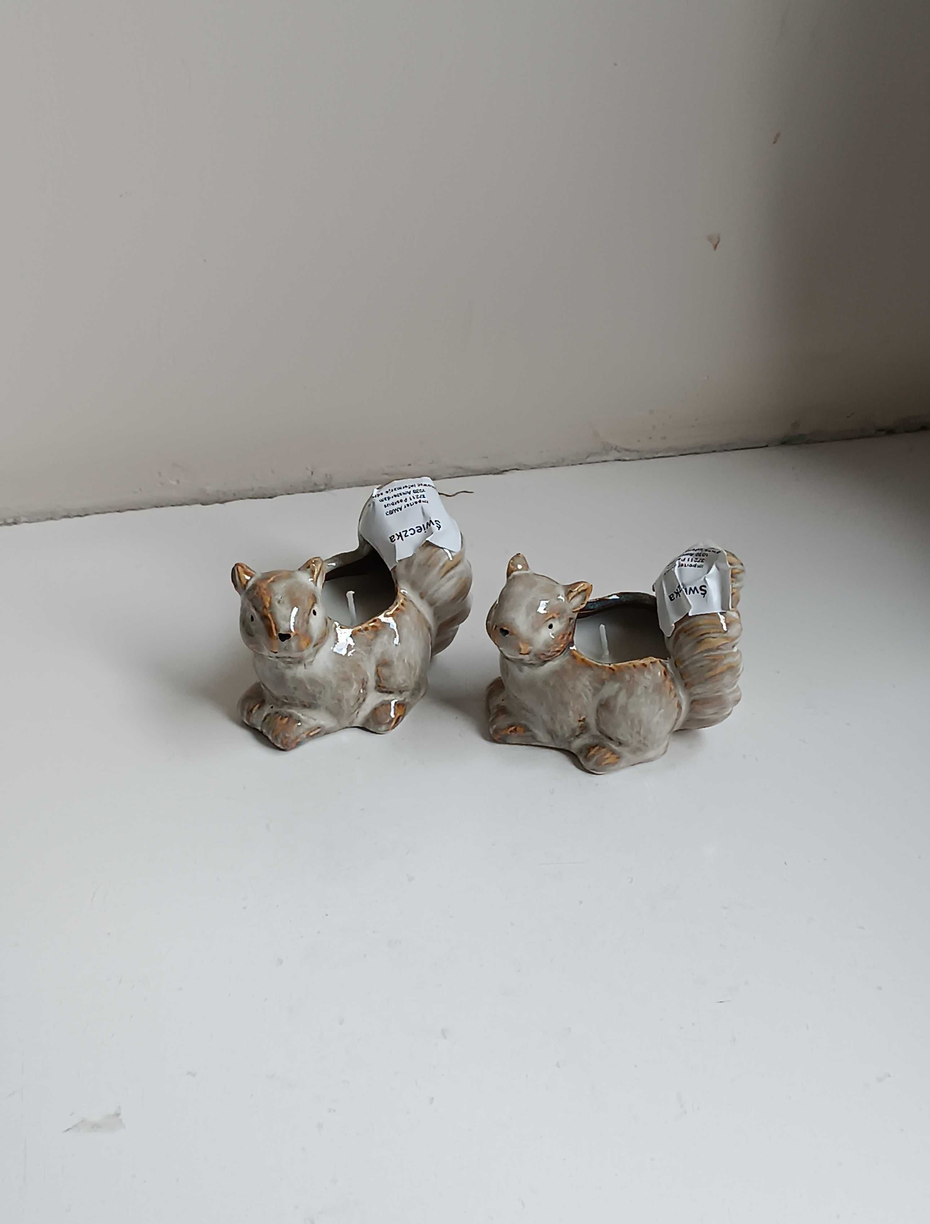 Świeczka świeca szklana wiewiórka ceramiczny świecznik figurka mała