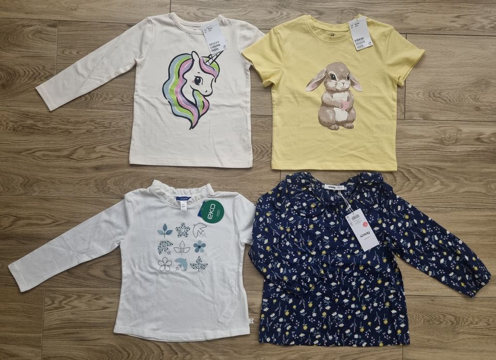 3 x Bluzka + 1 x Koszula dziewczynka rozm. 98/104 / H&M / Okaidi / Sin