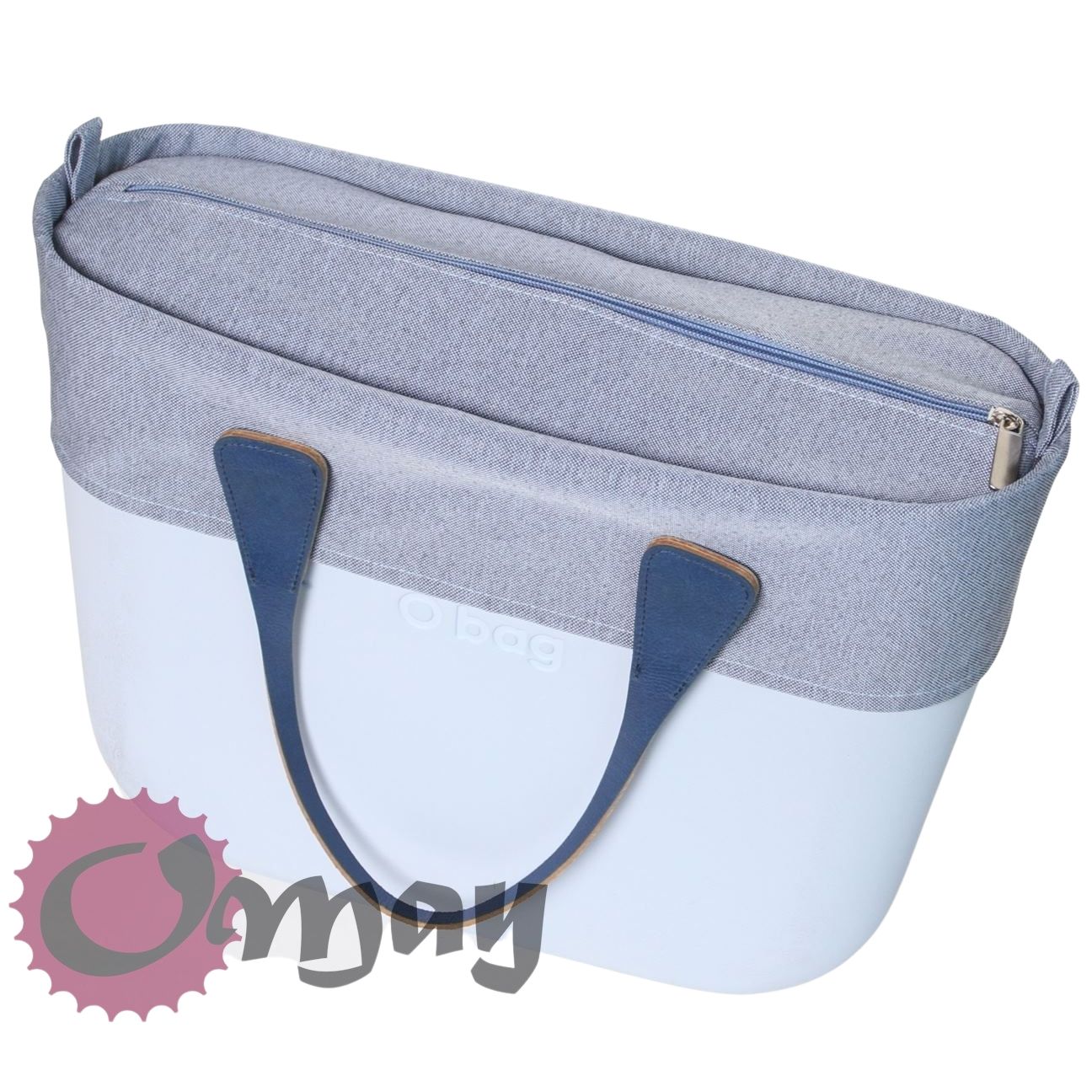 NIEBIESKI organizer OBAG STANDARD +OPASKA wodoodporny len brokat OMAY