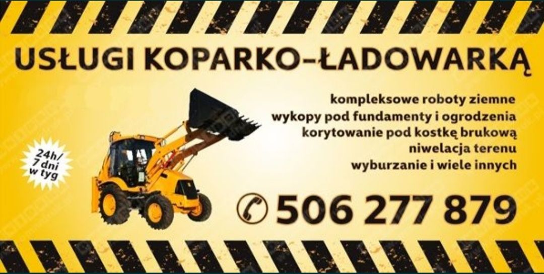 Usługi koparka, wynajem, koparko-ładowarka, prace ziemne, niwelacja, w