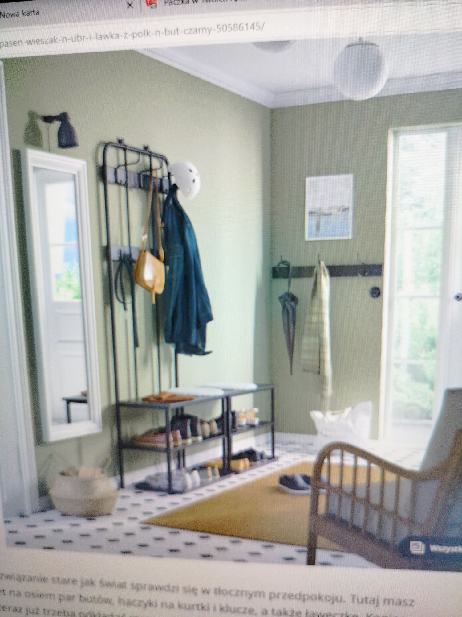 Nowy czarny metalowy wieszak z ławką i półką  Ikea