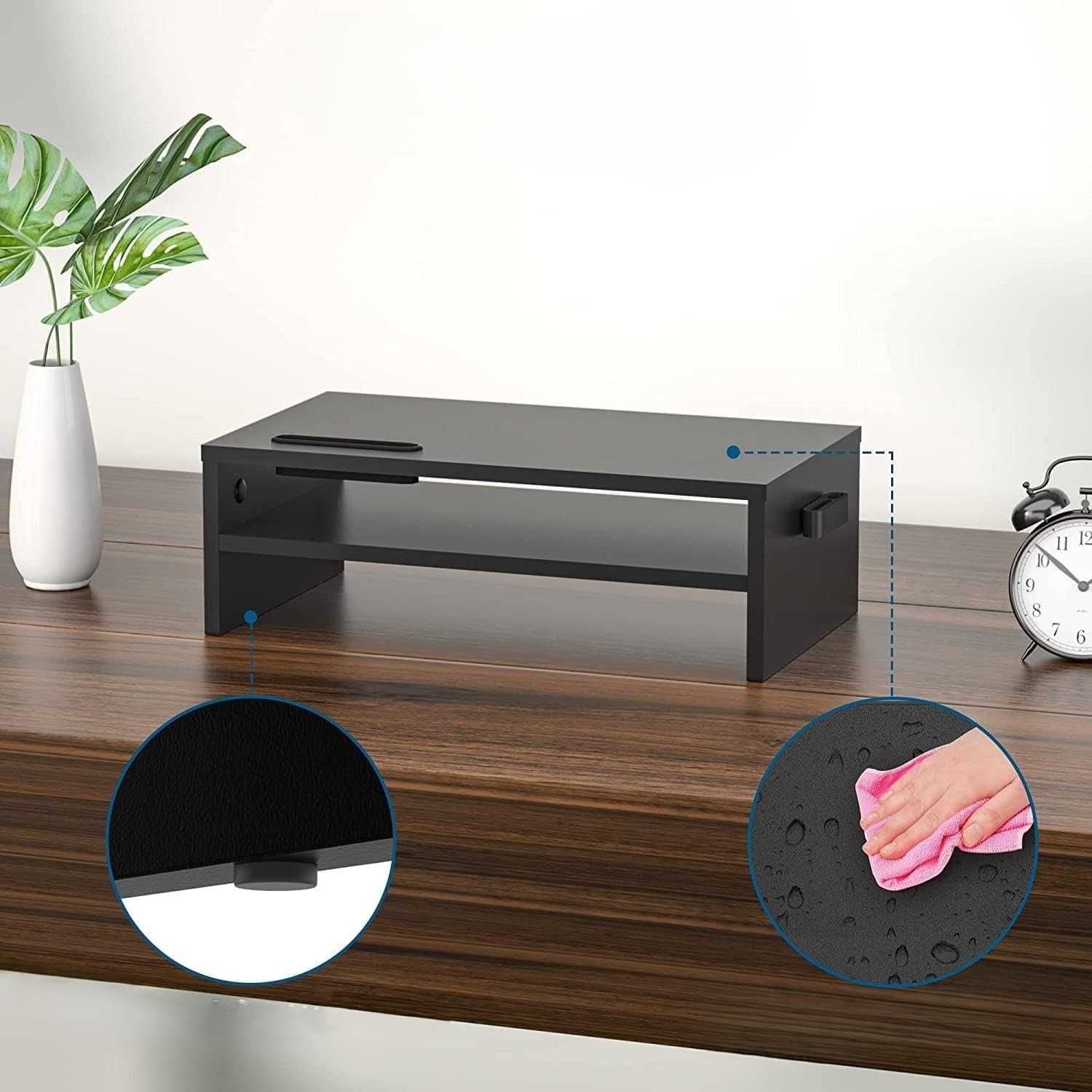 BONTEC 2-Warstwowy Stojak na Monitor Czarny MDF