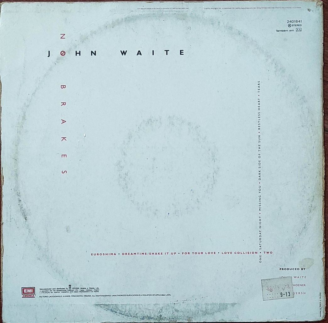 Vinil JOHN WAITE : NO BRAKES (LP)