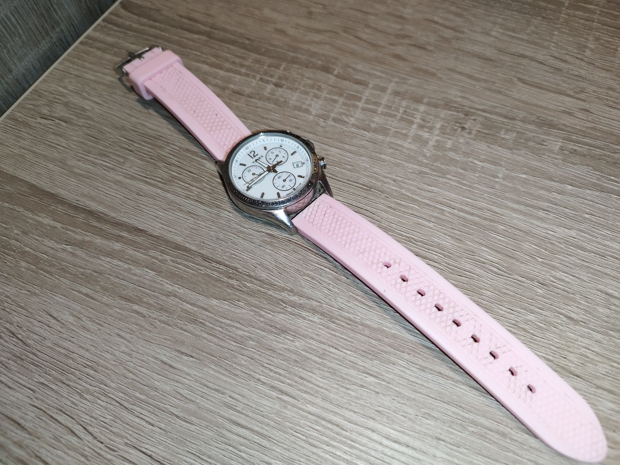 Zegarek damski TIMEX T2P063 biały, różowy gumowy pasek