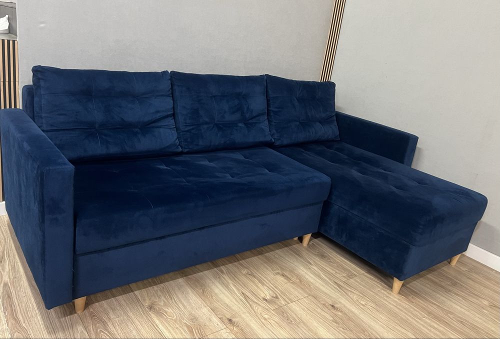 Narożnik pikowany habrowy granatowy sofa kanapa idealny okazja DOSTAWA