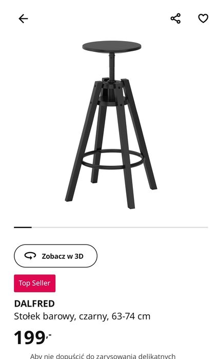 Stołek barowy hoker czarny ikea DALFRED