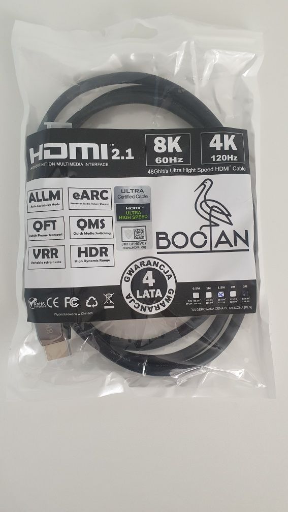 Kabel HDMI 2.1 Bocian 1,5m 8K 60Hz