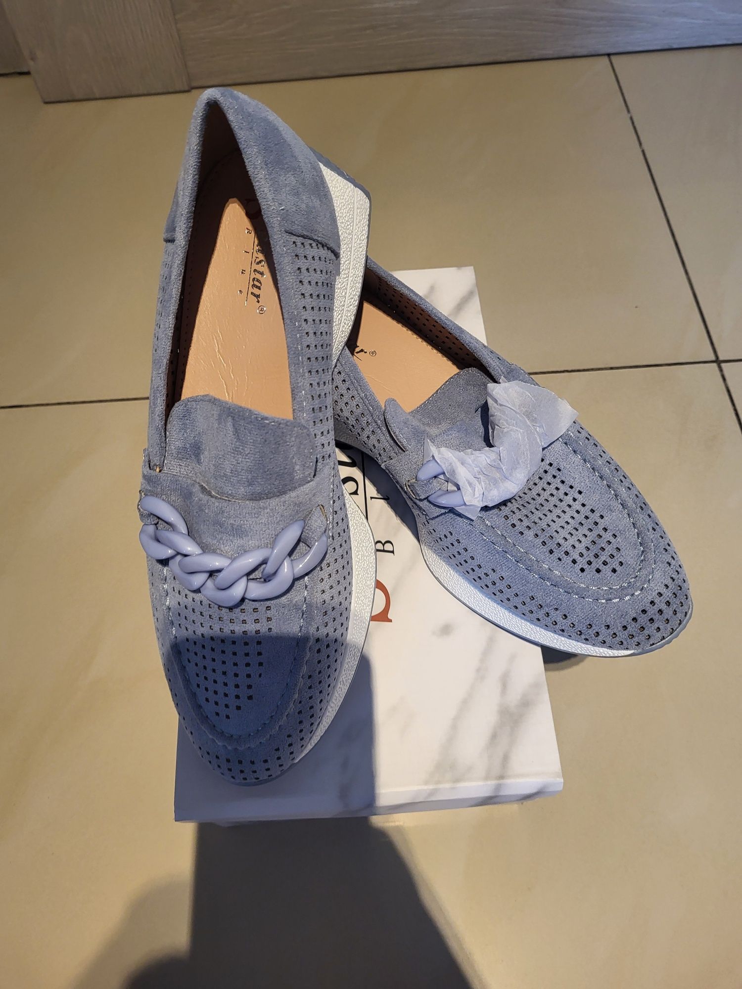 Mokasyny półbuty espadryle damskie slip on zamsz niebieskie rozmiar 40