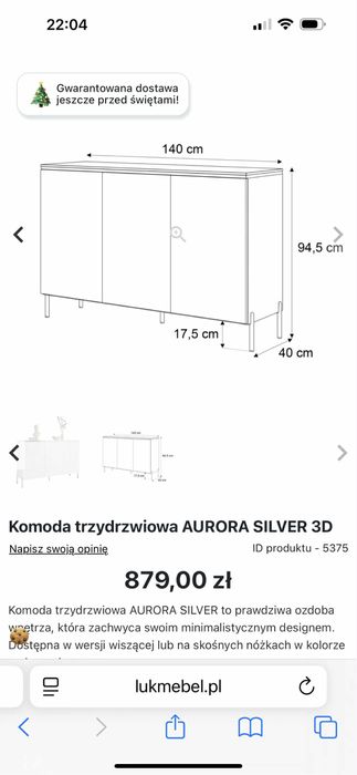Komoda biała połysk lustro srebro