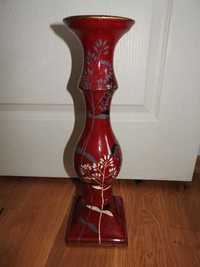 Duży wysoki świecznik bordowy ceramiczny kwiaty 43 cm