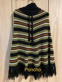 Crash one 176cm ponczo poncho paski czarna zielona damskie Vintage