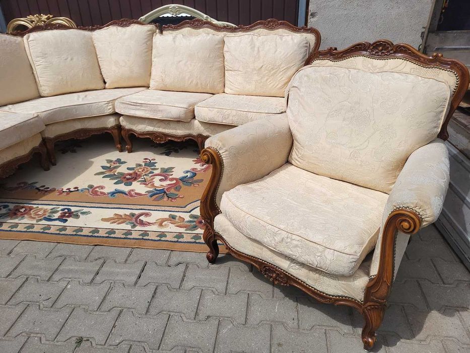 Piękny komplet wypoczynkowy narożnik fotel ludwik chippendale