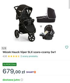 wózek 3w1 Hauck Viper SLX, gondola i fotelik nieużywane