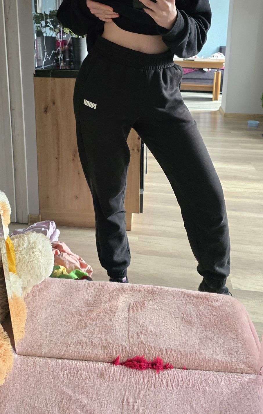 Dresy spodnie sportowe puma czarne z gumką dresowe luźne